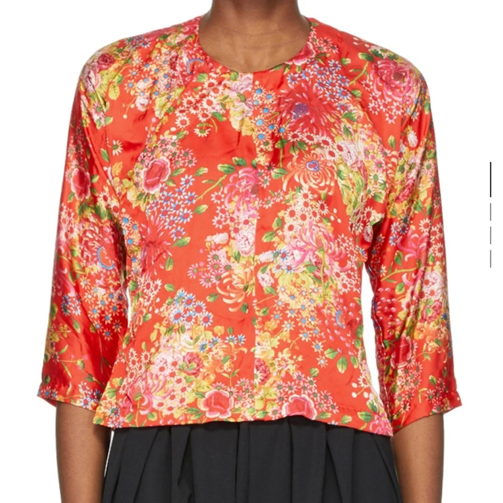 Comme des Garçons Red Satin Floral Blouse - Picture 6 of 8